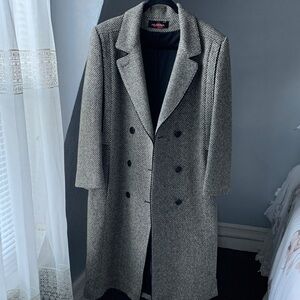 Alorna Black and Gray Herringbone Wool Coat